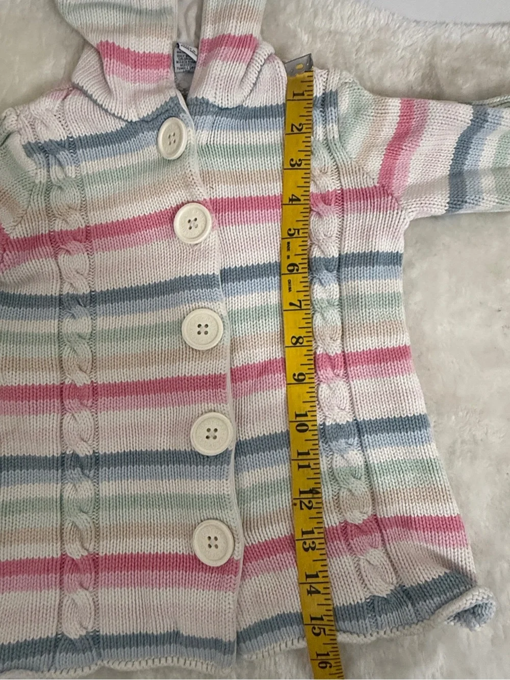 GAP Pastel Striped Hooded Cardigan - Pink, Blue, Cream Chunky Knit